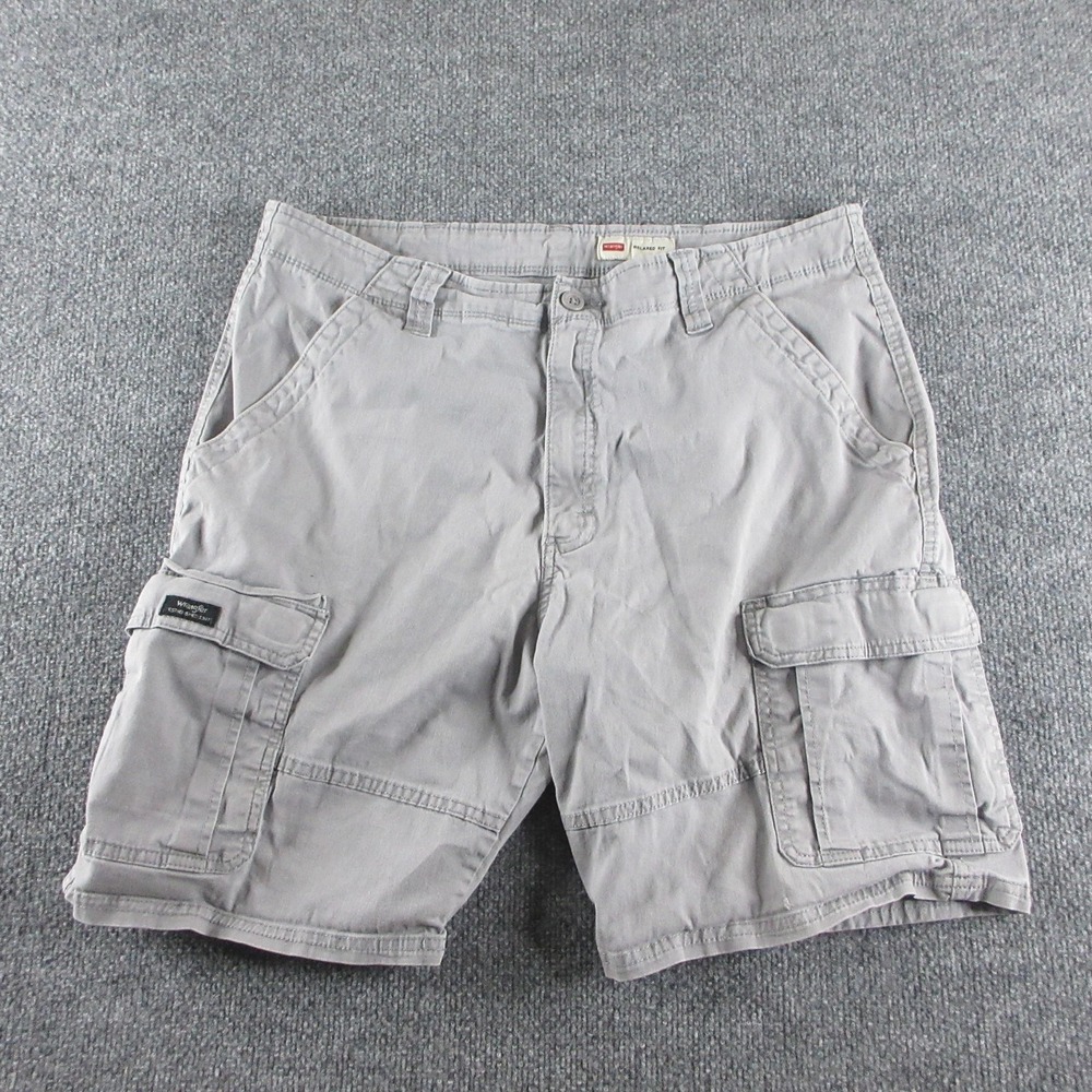 Wrangler Cargo Shorts Mens 36 Gray Cotton Canvas Stretch 9 Inseam Pockets Casual